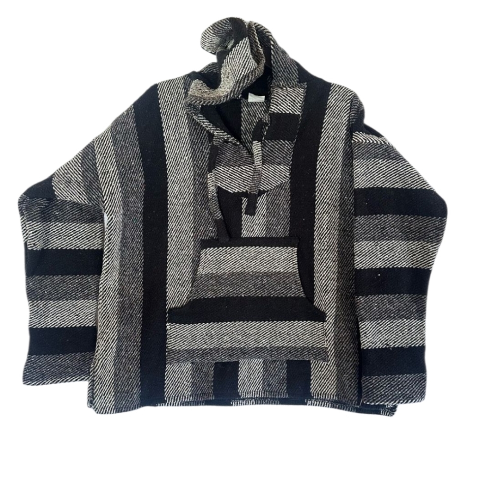 ​Confecciones Elvis Men’s Baja Hoodie Mexican Poncho Grey Black XL